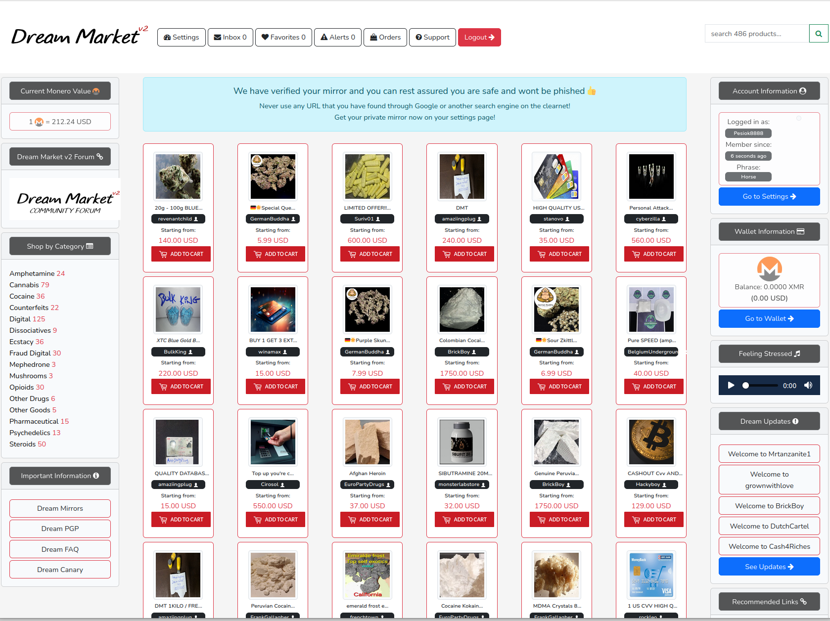 Dream Market V2 Homepage UI